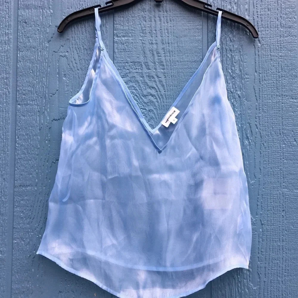 Superdown Dusty Blue Sadie Sheer Blouse Women’s Size Small NWT - Picture 6 of 8